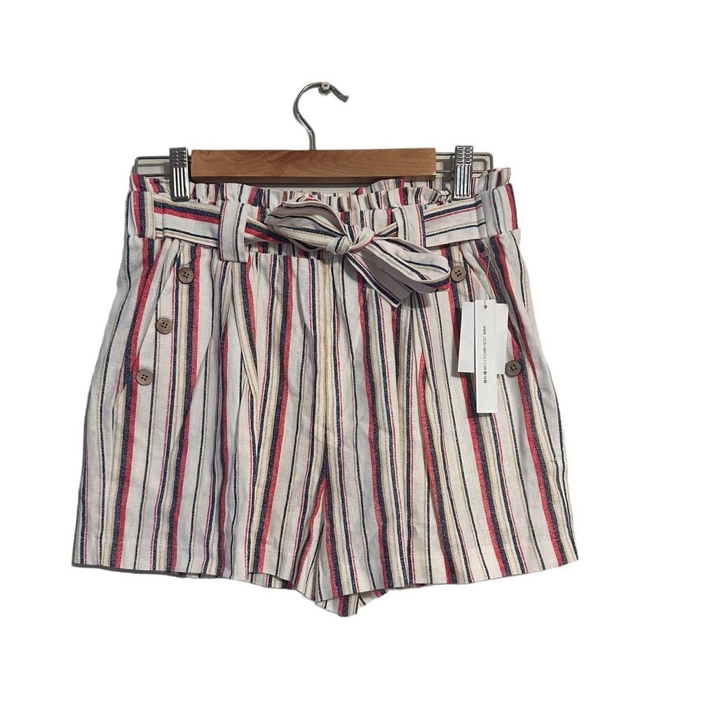 Joe B Linen Paperbag Striped Shorts Size Large NWT Red, Blue and Cream